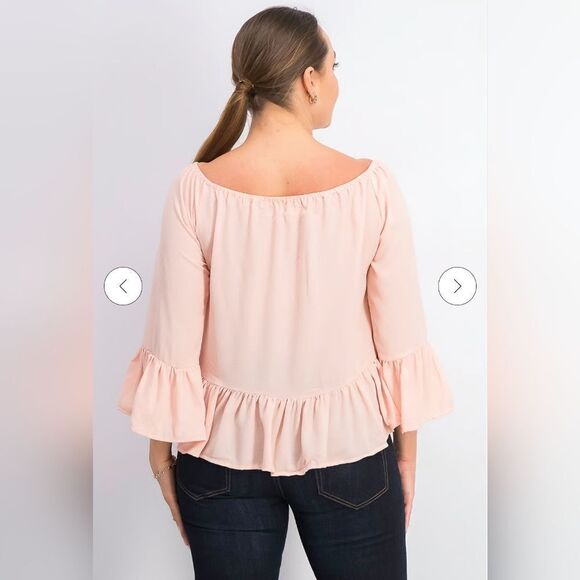 Bar lll Pink Off The Shoulder Ruffle Sleeve Blouse - Picture 2 of 8
